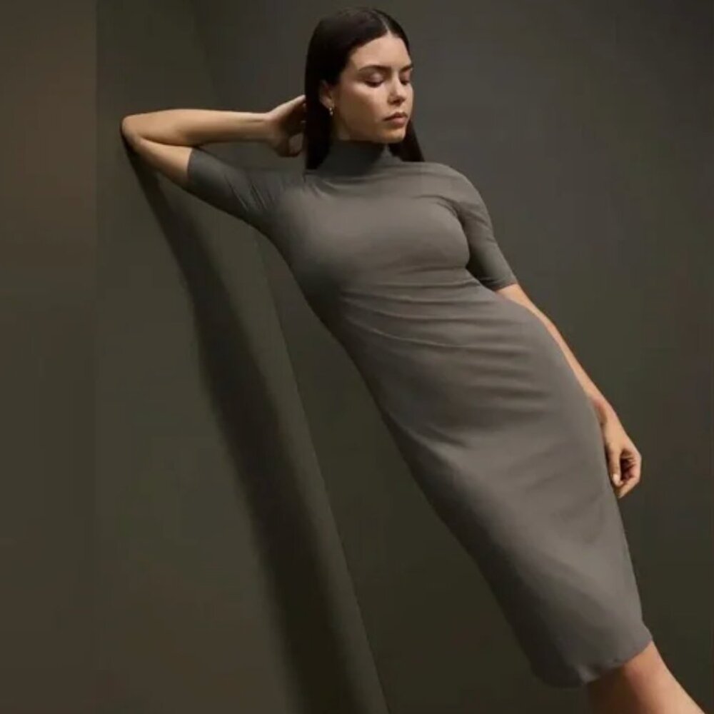 NWT Athleta Signature Rib Mock Neck Dress Green Mineral Color Size Medium